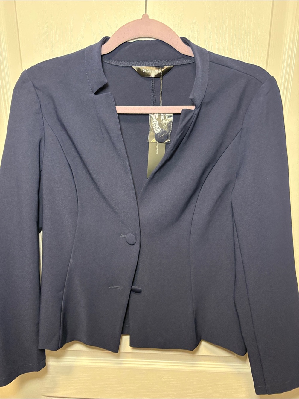 Allegra K Navy Fitted Single-Button Blazer